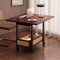 Table basse pliante mobile moderne avec panier de rangement en rotin et roulettes, table d'appoint extensible pour petit espace, mobilier de salon