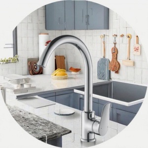 Robinet de cuisine moderne en laiton chromé à trou unique, montage sur pont, eau froide et chaude, valve en céramique, poignée unique, installation à trou unique - Product Image 3