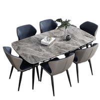 Ensemble de table à manger moderne de luxe en gros pour 6 personnes, table centrale rectangulaire en pierre frittée avec 6 chaises pour hôtel et villa