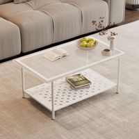 Table basse et à thé moderne décorative de style Ins, double couche en verre trempé avec rangement pour petit appartement