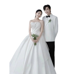 Korean Style Bridal Gown Strapless A-Line White Wedding Dress Natural Waist Simple Design For Weddings Photo Studios Outdoor - Product Image 2