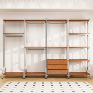 Armoire ouverte nordique en acier inoxydable, penderie sur pied en métal pour loft, rangement de vêtements, armoire en bois massif - Product Image 3