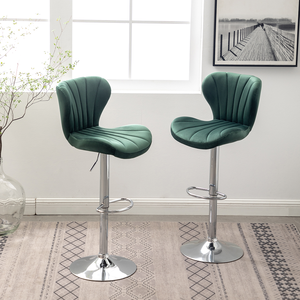 Upholstered <b>Adjustable</b> Swivel Barstools in Green, Set of 2 - Product Image 1