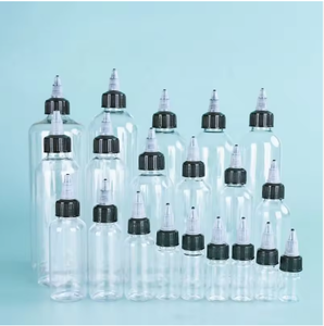 Botellas cuentagotas de PET transparente con forma cilíndrica y tapa negra para uso cosmético - Product Image 2