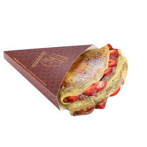 Disposable Food Grade Biodegradable Triangle Egg Waffle Packaging Takeout Takeaway Pizza Cone Crepe Packaging Box Crepes Holder
