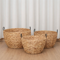Panier de rangement empilable en jonc de mer écologique et créatif, boîte de rangement tressée multi-usages pour la maison, panier à linge rond pour articles divers