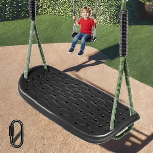 Columpio de Plástico para Exteriores WWFFEN, Asiento Antideslizante con Altura Ajustable, Cuerdas y Mosquetones, para Jardín y Patio de Juegos, Color Negro, 270 kg, para Niños - Product Image 2