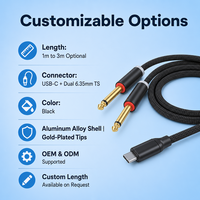 Câble audio de raccordement Type-C vers double jack 6,5 mm 1-vers-2, pour téléphone, PC vers amplificateur, mixeur, haut-parleur actif, longueur personnalisable
