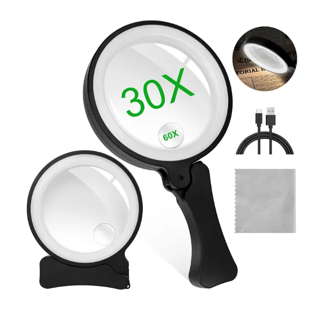 Magnifier and lamp with bracket 20 LED, reading magnifying glass and lamp for elderly people, USB rechargeable