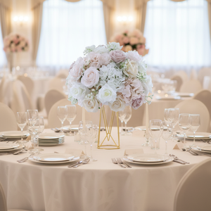 Boule de fleurs artificielles de luxe personnalisable, arrangement de roses en soie blanches et roses, grandes décorations de centre de table et de table pour mariage - Product Image 3