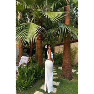 White Maisie Casual Club-Style Vest Flared <b>Skirt</b> Set <b>Long</b> Street Wear Woven Knitting <b>Chiffon</b> Top Solid Short Blazer Shorts - Product Image 1