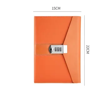 China Custom Made of High Quality PU Leather Orange Password Book Notebook Coded Lock Diary Book