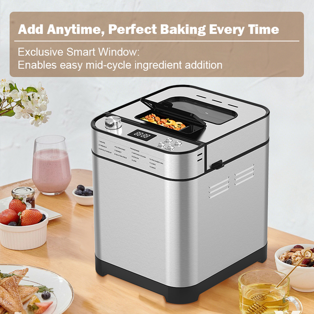 SOHEF 25-in-1 Automatic Bread Maker 700W for Gluten Free/Cake/Jam with Fruit Nut Dispenser & Delay Timer 100-240V Quiet DC Motor