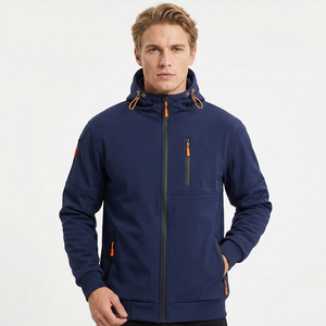 Veste en polaire à capuche bleu marine pour homme avec détails de fermeture éclair orange Coupe classique Vêtement décontracté coupe-vent pour l'automne Fabriqué au Bangladesh - Product Image 3