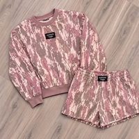 Ensemble survêtement décontracté 2 pièces pour femme : sweat-shirt rose camouflage à col rond et manches longues avec logo personnalisé et short