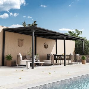 Gazebo mural 10'x20', pergola inclinée avec toit en acier galvanisé et gouttière <span class=keywords><strong>de</strong></span> drainage, gazebo extérieur robuste - Product Image 1