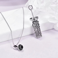 Bijoux de crémation S925 Sterling Silver Oxydé Zircon Fleur Cylindrique Urne Pendentif Collier