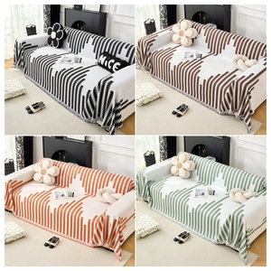 Plaid en chenille à franges, personnalisable OEM, style Japandi minimaliste, réversible, en coton gaufré, pour canapé, luxe discret - Product Image 1