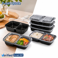 Conteneur alimentaire SOTON en plastique noir à 2 compartiments, couvercle transparent, anti-fuite, compatible micro-ondes, jetable, sans BPA, pour emporter