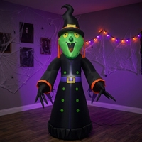 Décoration de jardin amusante pour Halloween : Sorcière gonflable verte à nez pointu, avec chapeau haut et griffes longues