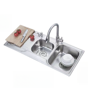 <span class=keywords><strong>Fregadero</strong></span> prensado de acero inoxidable de un tazón grande y uno <span class=keywords><strong>pequeño</strong></span> al por mayor <span class=keywords><strong>con</strong></span> <span class=keywords><strong>escurridor</strong></span> de agua <span class=keywords><strong>Fregadero</strong></span> de cocina Montaje superior 10050K - Product Image 2