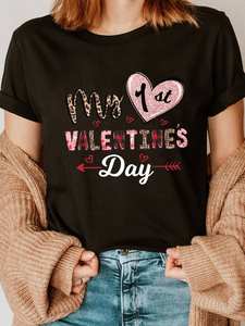 T-shirt da donna Myst con stampa leopardata e glitter a cuore, a maniche corte, girocollo, casual, per primavera/estate, vestibilità regolare, in jersey 100% cotone - Product Image 3