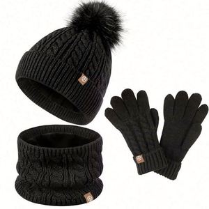 Ensembles de bonnets d'hiver en tricot avec pompon, écharpes et gants pour enfants, tailles garçons et filles, vente en gros - Product Image 5