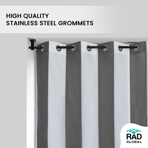 Stripe Outdoor Curtain 180 GSM Grey White with Contemporary Monochrome Stripes for Elegant Patio Privacy UV Protection - Product Image 4