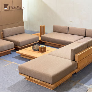 أثاث فاخر للحدائق الخارجية إطار خشب ساج صلب مقاوم للماء طقم تنجيد قماشي بوسادات عميقة - Product Image 5