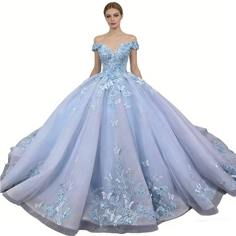 Light Blue Ball Gown Quinceanera Dresses Princess Vestidos De 15 Anos  Butterfly Lace Formal Celebration Birthday Party Dress| Alibaba.com