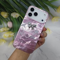 Coque de téléphone scintillante girly avec motif guépard, motif cerise et nœud décoratif, étui de protection pour iPhone 17 16 15 14 13 12 7 Samsung