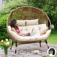 Chaise longue de jardin extra-large en forme d'œuf pour 2 personnes, avec coussin appui-tête, pour intérieur/extérieur