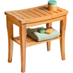 Tabouret de douche double couche en bambou avec rangement 40x25.5x43cm, siège de salle de bain antidérapant pour usage domestique - Product Image 1