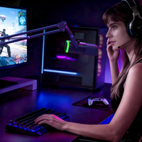 Microphone USB YU8 RGB Type-C XLR avec bras articulé réglable, condensateur, réduction de bruit ENC pour PC Gaming