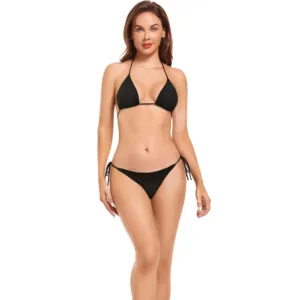 OEM Tan Through Bikini Women 2 Piece Swimsuit Sexy Swimwear Halter String Triangle Bikini Sets