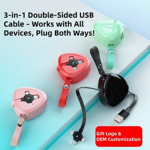 Câble de données rétractable 3-en-1 USB Type-C 3A à charge rapide avec logo personnalisé pour scanner code-barres/<span class=keywords><strong>imprimante</strong></span>/appareil photo/ordinateur en cuivre pur - Product Image 2