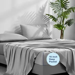 럭셔리 리넨 호텔 침구 시트, 대나무, 슈퍼 냉각, 통기성 침대 시트 딥 포켓 4pcs 세트