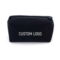 Petite pochette de maquillage noire en néoprène à fermeture éclair personnalisée en usine d'origine pour le stockage de produits de toilette de voyage