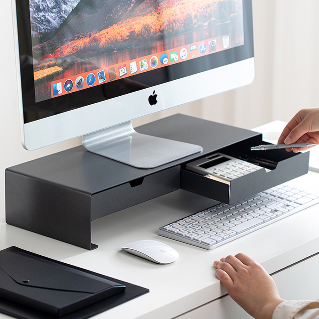 SHIMOYAMA Office Storage Monitor Organizer Stable Heavy Duty Durable Desktop Computer Monitor Support Stand Riser With Draw