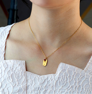 18 قيراط مطلية بالذهب غير النظامية هندسية عملة القصدير نمط أحمر الفاكهة الكرز الأحمر العقيق سلسلة قلادة الفولاذ المقاوم للصدأ - Product Image 2