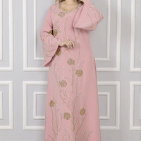 Robe décontractée transfrontalière en polyester ornée de strass thermocollés, grande taille, à manches longues, col en V, couleur unie, coupe ample pour femme