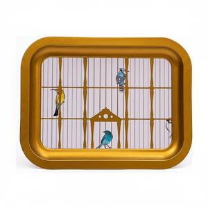 Bandeja Metálica Rectangular Kontensan EE161T7 de 233x307mm con Ilustración Vintage de Jaula de Pájaros y Aves Coloridas - Product Image 2