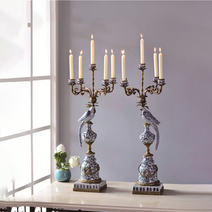 Artigos De Decorao Para <span class=keywords><strong>Casa</strong></span> De Nombreuses Bougies dans Un Support Deux Porcelaine et Laiton Perroquet Bougeoir - Product Image 1