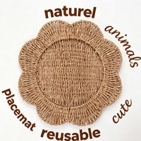Napperon Naturel Écologique en Herbe Tressée, Formes Lapin, Poisson, Fleur et Feuille, Design Unique et Charmant