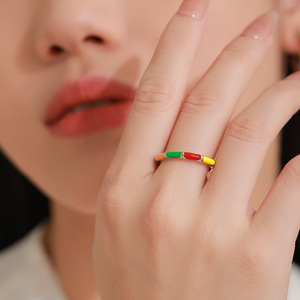 925 Sterling Silver Colorful Vintage Enamel Earrings and <b>Rings</b> for <b>Women</b>, Simple, Elegant, and Versatile for Evening <b>Sets</b> - Product Image 6