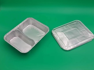 3 <strong>Compartment</strong> <strong>Aluminum</strong> <strong>Foil</strong> Plates Custom Restaurant Food Container Disposable Aluminium <strong>Foil</strong> Takeaway Lunch <strong>Trays</strong> with Lid - Product Image 2