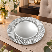Assiettes de présentation de luxe modernes de style européen, 13 pouces, en plastique durable, revêtement poudré argenté, bord ondulé texturé, pour décoration de table et fêtes