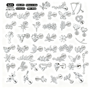 Prix d'usine Bijoux de mode pour femmes en Titane ASTM F136, Piercing corporel motif fleurs, Labret à dos plat, Boucle d'oreille en Zircon pour lobe - Product Image 1