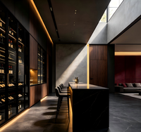 Mueble de Cocina Italiano de Lujo, Estilo Villa, de Madera Maciza de Nogal de Alta Gama, con Vitrina de Vidrio, Ecológico, con Almacenamiento Inteligente, Color Vino
