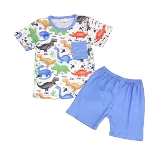 아기 소년 옷 의상 여름 디지털 인쇄 공룡 패턴 디자인 어린이 의상 배송 준비